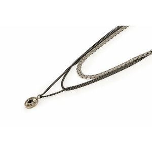 HAGAR SATAT Black Crystal Compass Pendant Silver 3 Multi Chain Necklace NWT